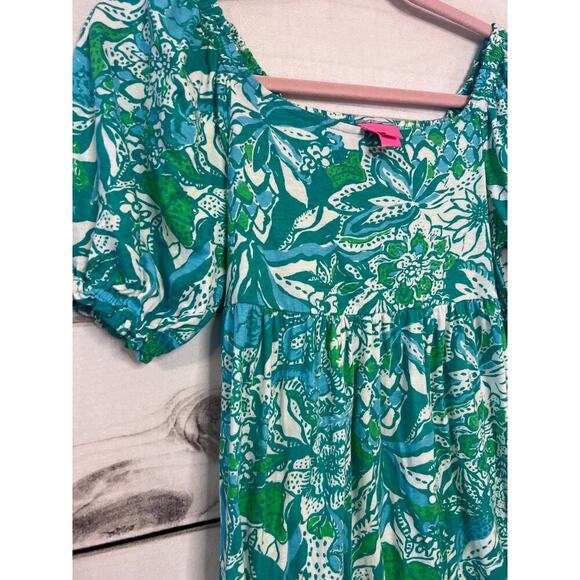 LILLY PULITZER Delaney Dress In Botantical Green Safari Sangria Girls XL (12-14) - Picture 5 of 5